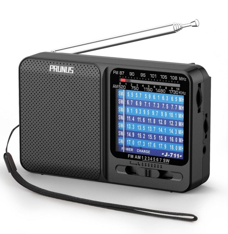 New PRUNUS J-711 Portable FM/AM/SW Transistor Radio with USB Cable & Box