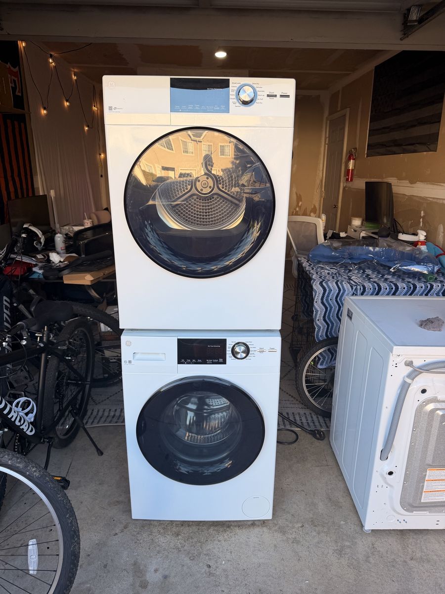 GE White Front Load Washer & Electric Dryer Set - Stackable