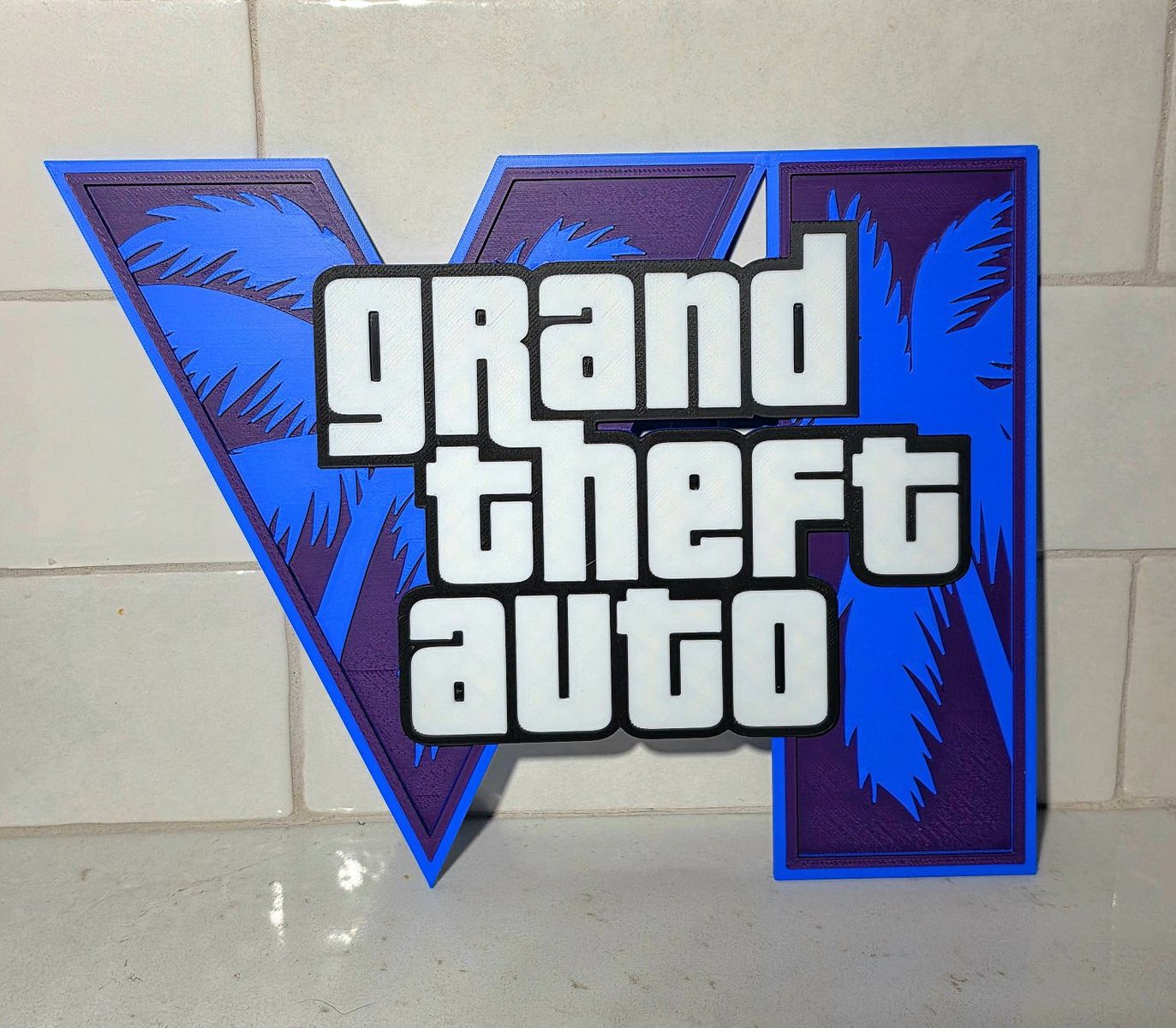 Grand Theft Auto VI (GTA 6) Logo Sign - 3D Printed Gaming Decor - Video Game Collectible