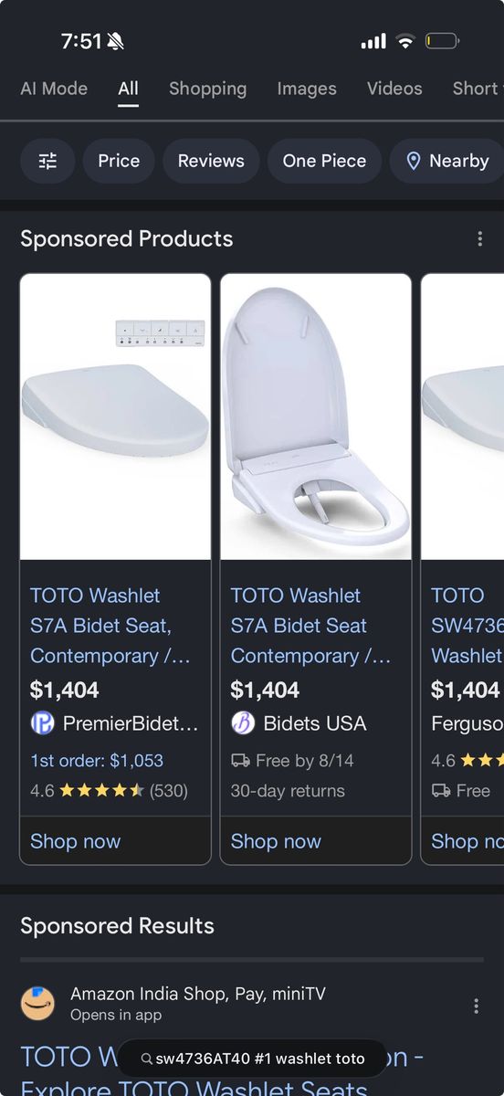 TOTO Washlet S7A Electronic Bidet Toilet Seat White SW4736AT40 New In Box