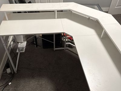 Gaming L Shaped Desk with LED Lights and 3 Power Outlets