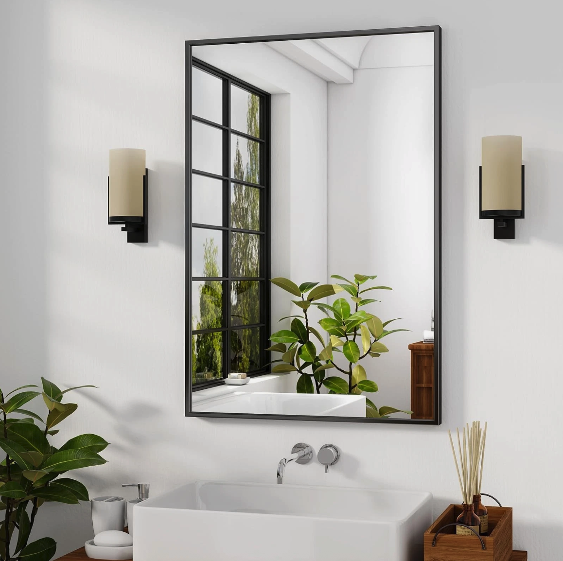 HARRITPURE 28x20 Black Bathroom Mirror Wall Mounted Rectangle Aluminum Frame