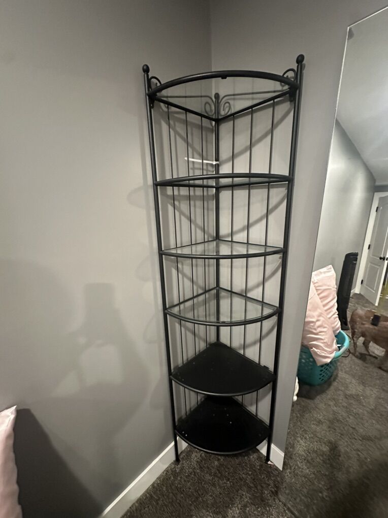 Glass/black Metal Corner Shelf