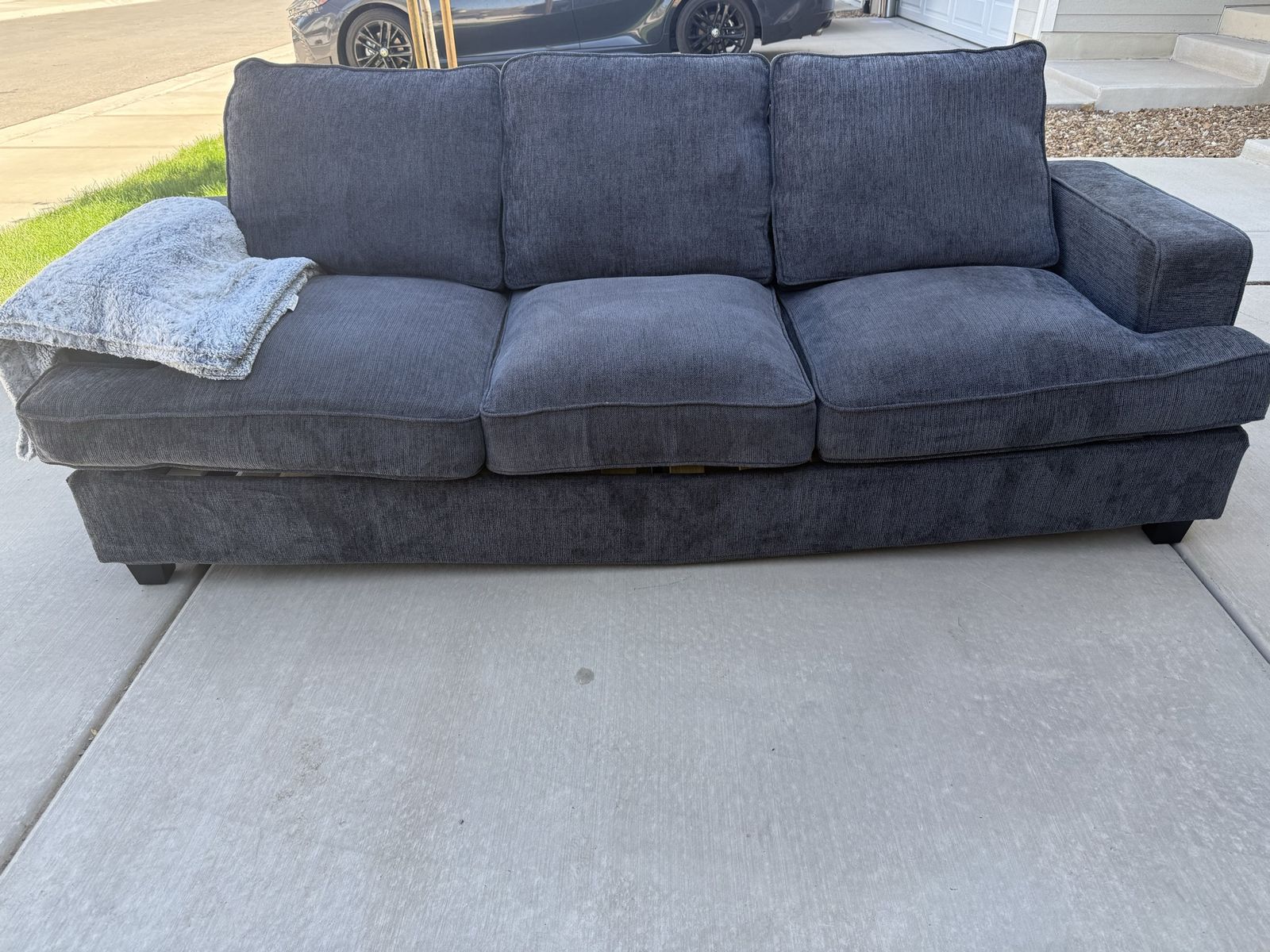 Charcoal Grey Fabric Sofa Couch with 3 Cushions - Great Condition