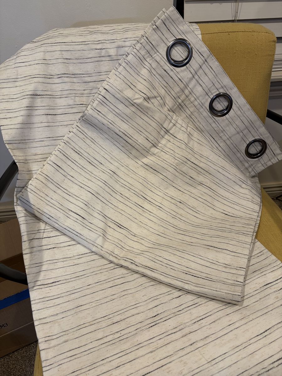 Cream and Black Grommet Top Window Curtain Panels Set