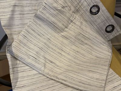 Cream and Black Grommet Top Window Curtain Panels Set