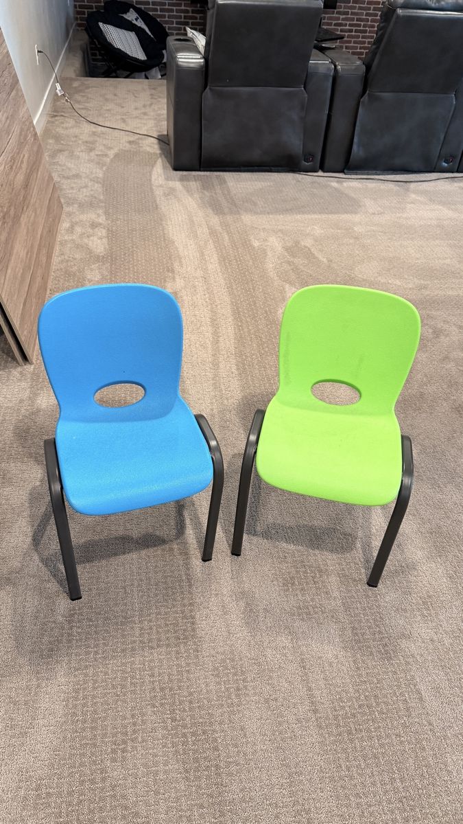 Kids Plastic Chairs - Blue & Green, Durable Classroom/Playroom Seating, Set of 2