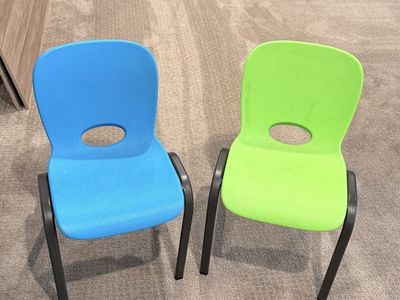 Kids Plastic Chairs - Blue & Green, Durable Classroom/Playroom Seating, Set of 2