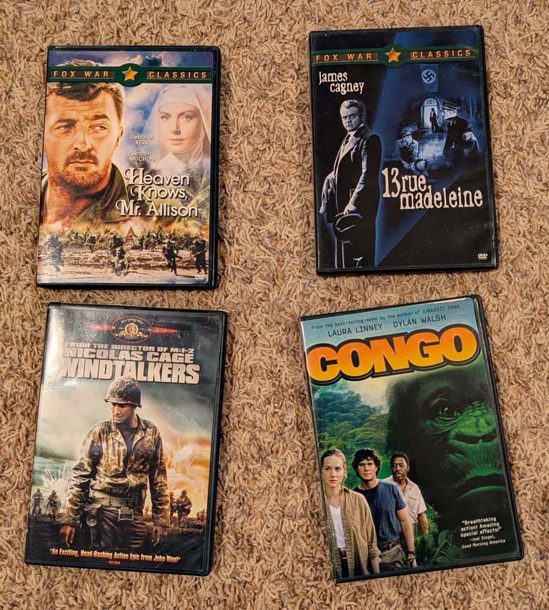 Fox War Classics DVD, Robert Mitchum, James Cagney, Windtalkers, Nicholas Cage, Congo by Michael Crichton