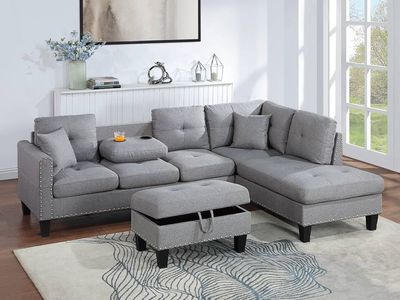 NEW Gray SECTIONAL with STORAGE OTTOMAN & PILLOWS