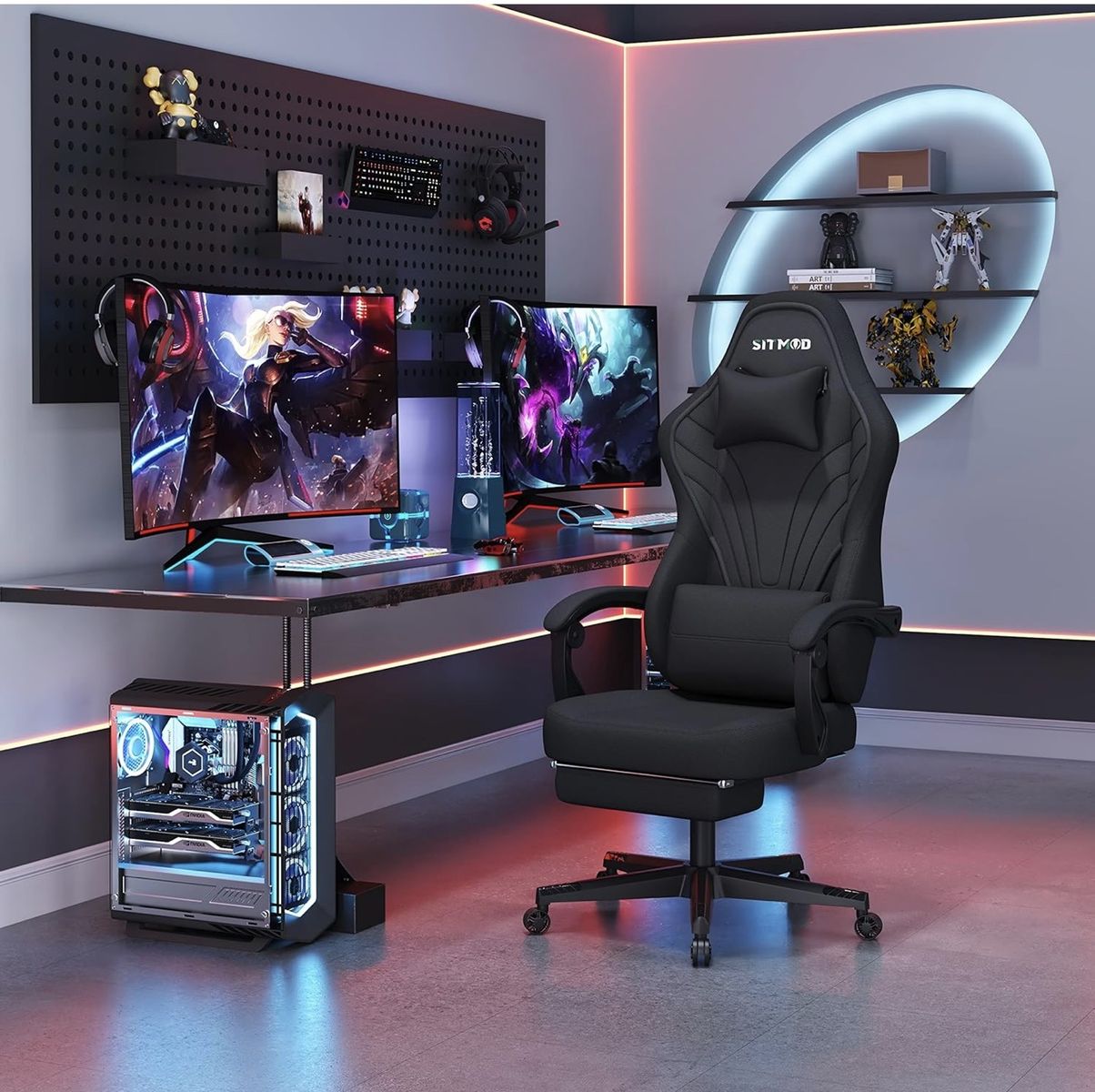 Sit Mod Ergonomic Gaming Chair Black w/ Neck & Lumbar Support, Reclining, Swivel, and Footrest brand new still in box