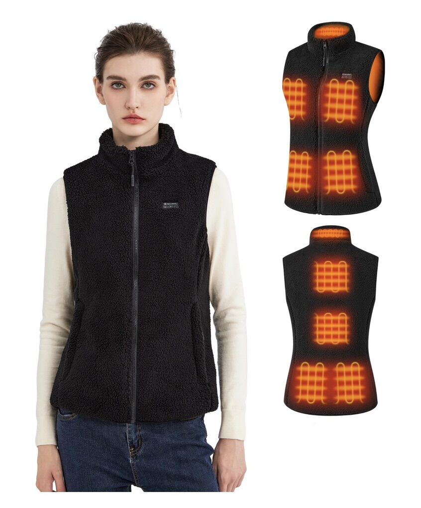 Hecusma Black Fuzzy Heated Vest for Women XL