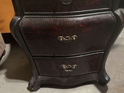 Vintage Style Black and Red Embossed Accent Nightstand End Table with 3 Drawers