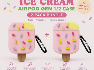 2-Pack elago Ice Cream AirPods Case Gen 1 2 Cover Shockproof Silicone w Keychain