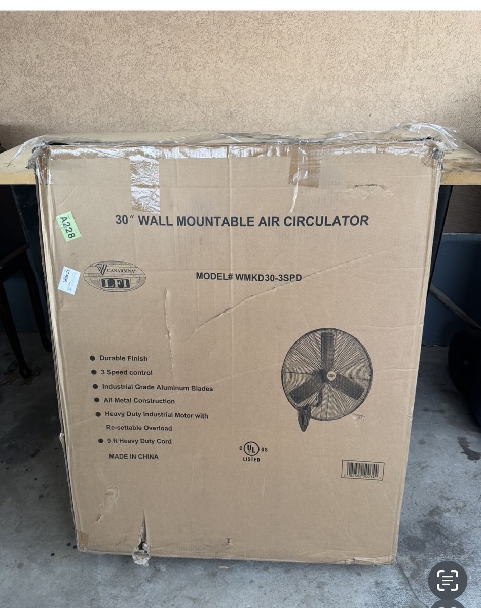 NEW CANARSMNA LFI WMKD30-3SPD 30" Industrial Wall Mountable Air Circulator Fan, 3-Speed, Aluminum Blades