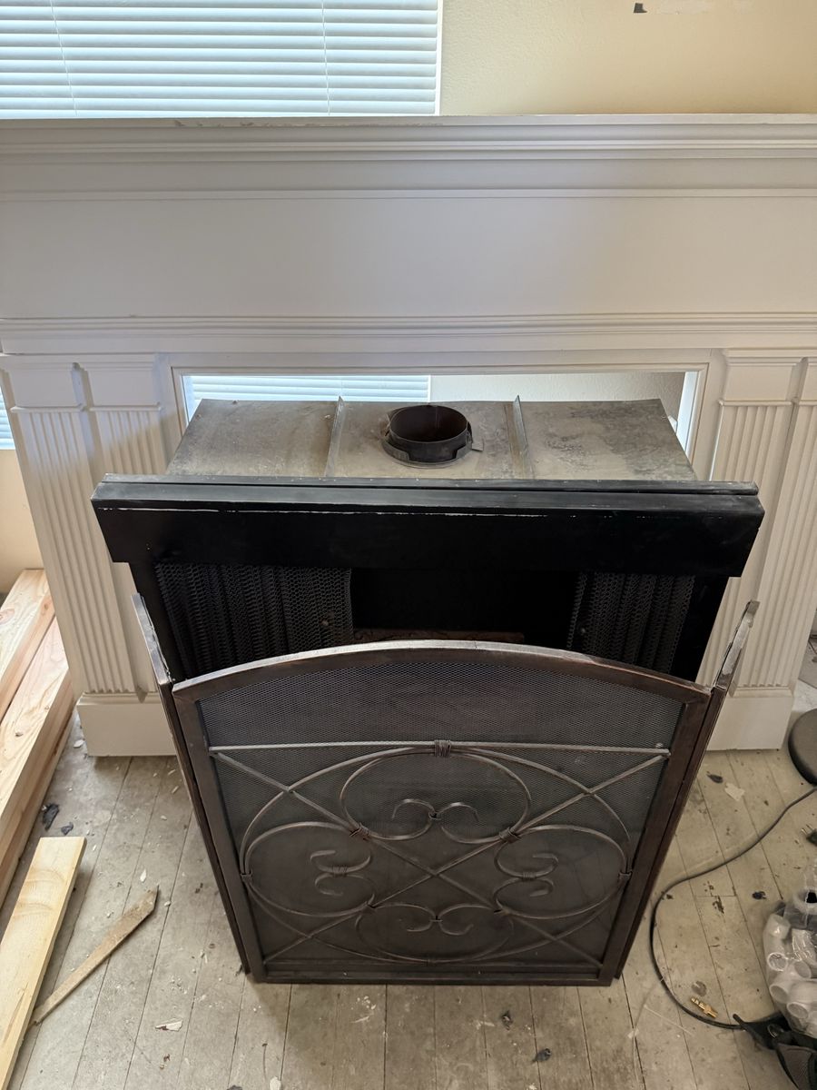 Fireplace B vent with mantel and screen