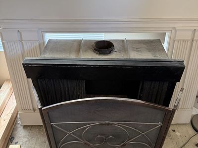Fireplace B vent with mantel and screen