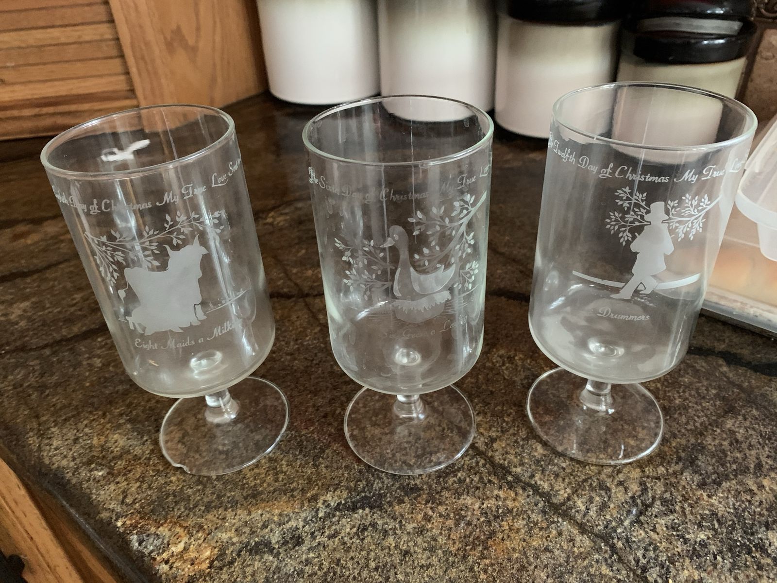 Vintage 12 Days of Christmas My True Love Barware Glasses - Set of 3 Clear