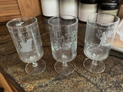 Vintage 12 Days of Christmas My True Love Barware Glasses - Set of 3 Clear