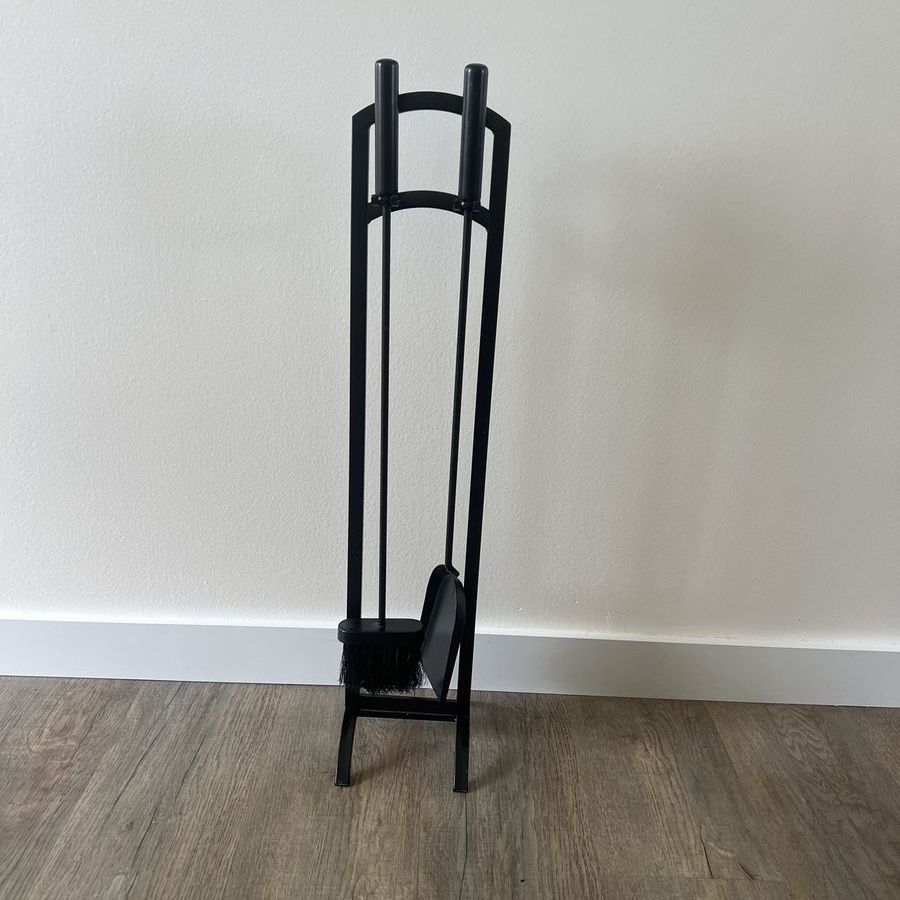 Panacea Black Matte Steel Fireplace Tool Set - Stand, Shovel, Brush