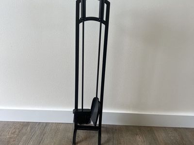 Panacea Black Matte Steel Fireplace Tool Set - Stand, Shovel, Brush