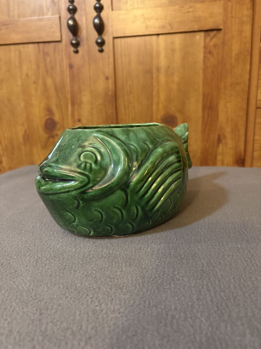Ceramic Green Smiling Fish Planter