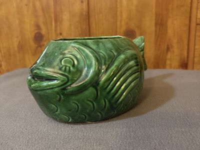 Ceramic Green Smiling Fish Planter