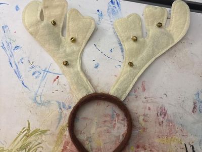 Christmas Reindeer Antlers Headband Felt w/ Bells Festive Holiday Accessory