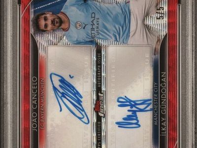 2022-23 Finest UCC Cancelo/Gundogan Dual Autographs Red Wave /5 Soccer Card PSA 10