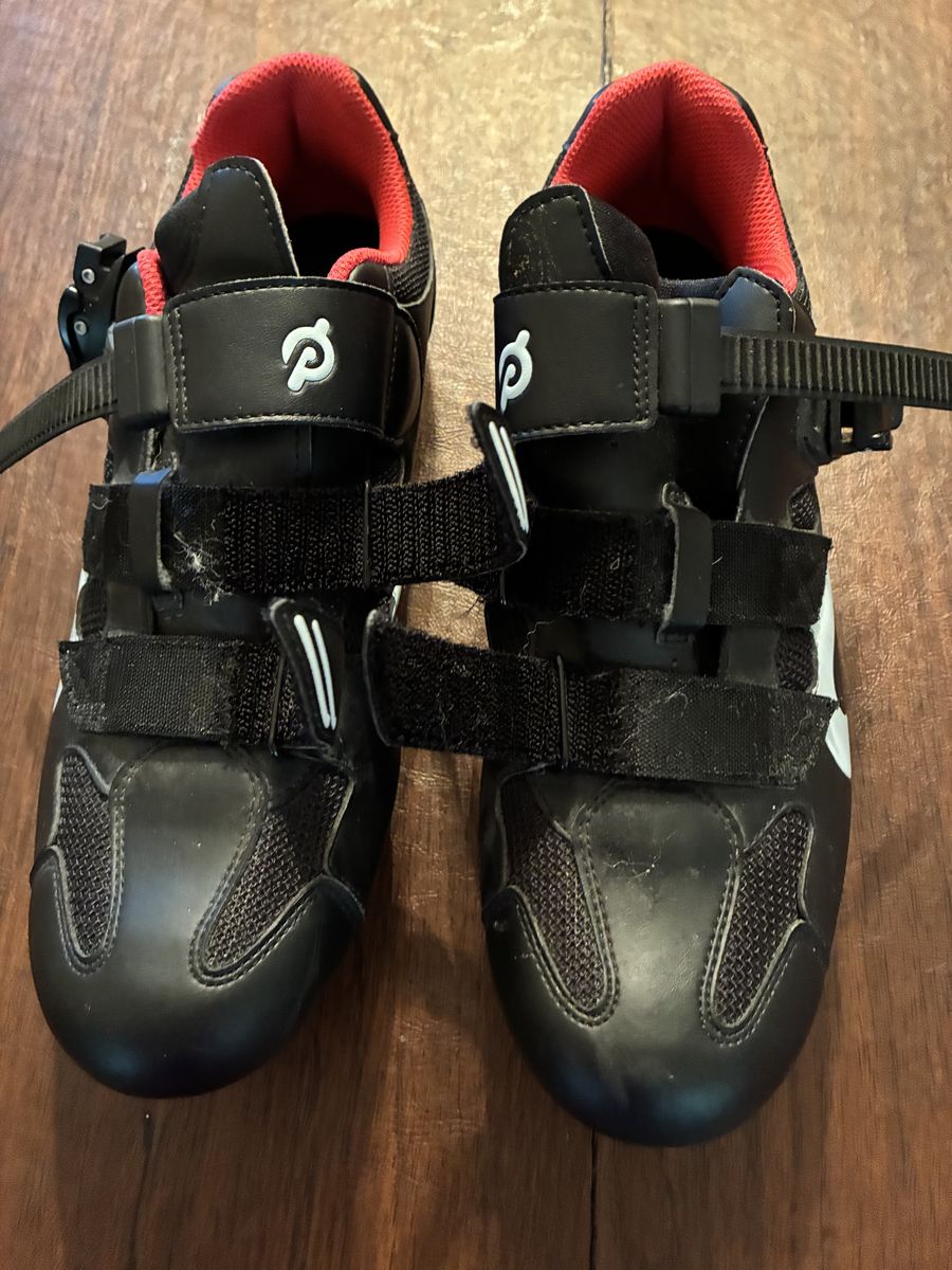 Peloton Cycling Shoes Black Red with Cleats Attached