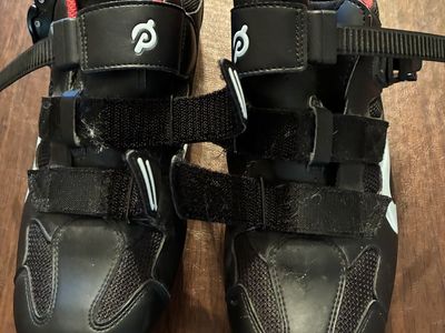 Peloton Cycling Shoes Black Red with Cleats Attached