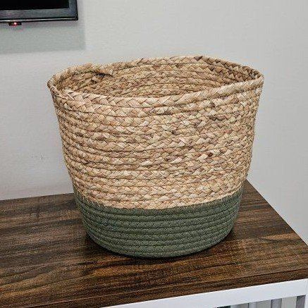 Two-Tone Woven Basket - Sage Green & Natural