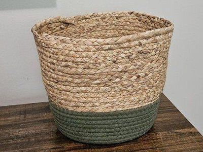 Two-Tone Woven Basket - Sage Green & Natural