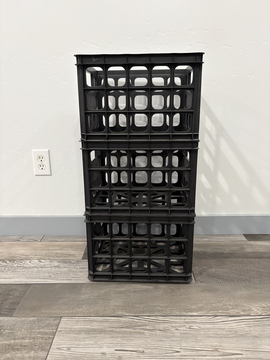 Set of 3 Black Plastic Storage Crates Utility Bins