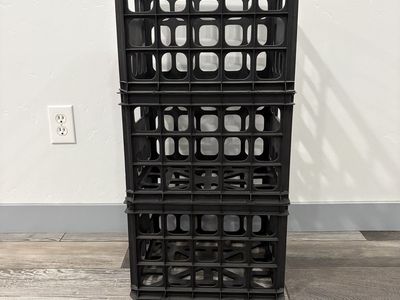 Set of 3 Black Plastic Storage Crates Utility Bins