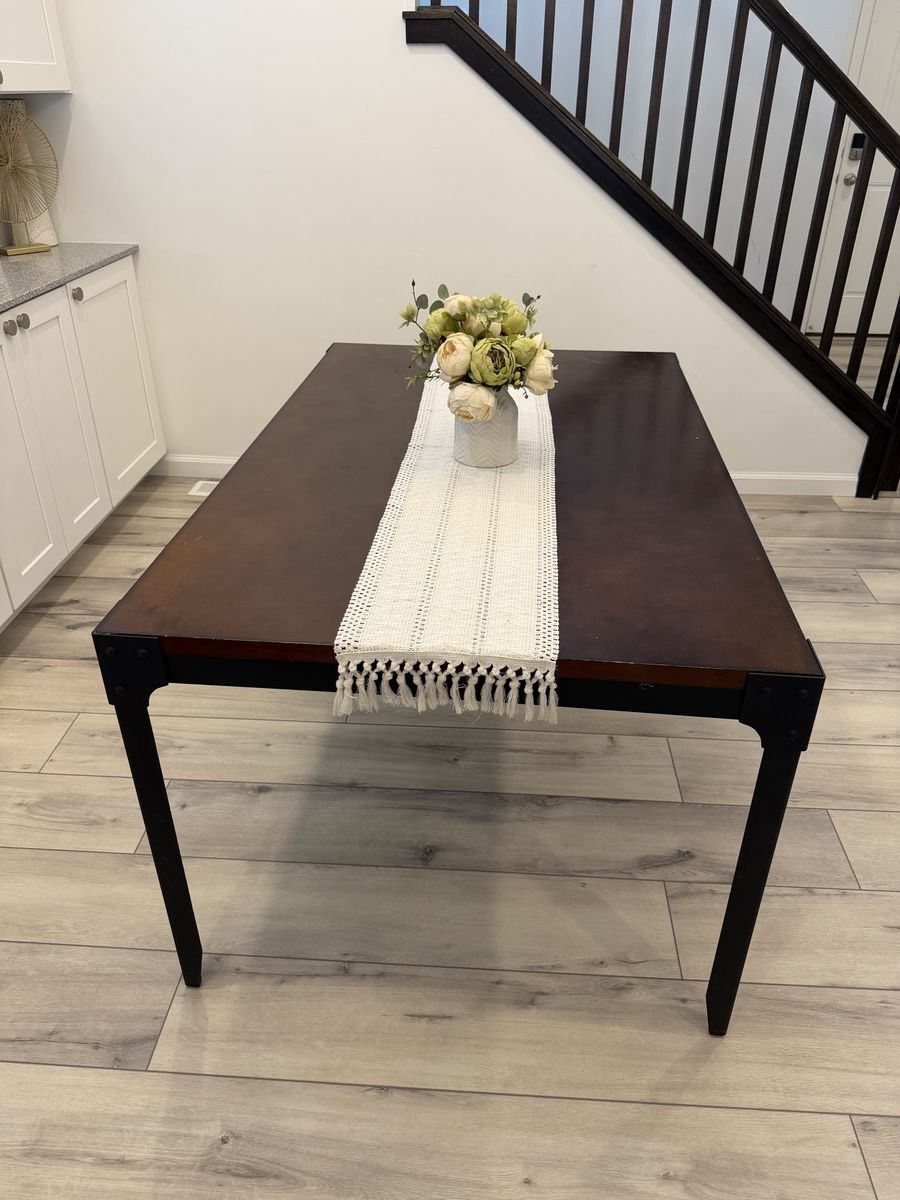 6 person dinning table - Industrial Style Wooden Top with Black Metal Frame