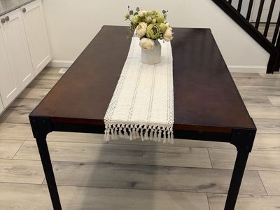 6 person dinning table - Industrial Style Wooden Top with Black Metal Frame