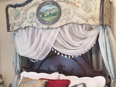 French Country Bed Crown Valance Handpainted European English Old World Cottegecore Shabby Chic