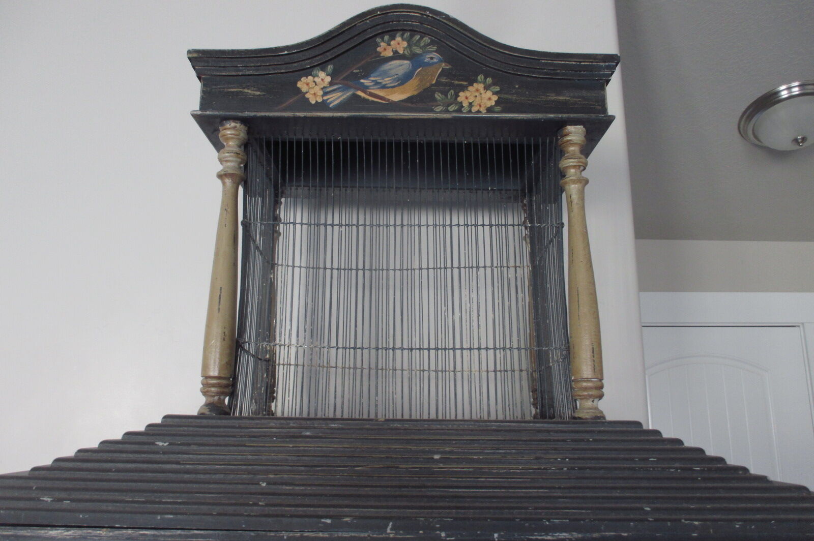 Spectacular 7 ft tall Vintage Bird Cage 3 Piece Heavy Carved Wood Unique & Beautiful