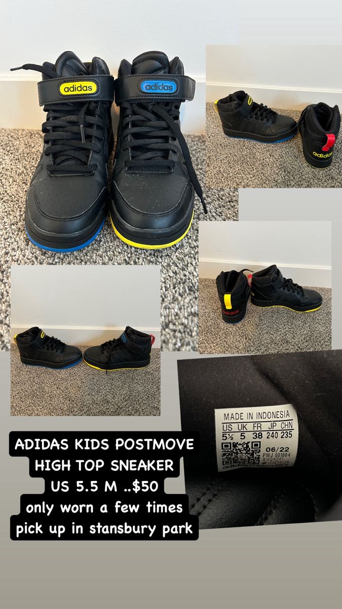 Adidas Kids Postmove High Top Sneakers Size US 5.5 Black Multicolor Accent