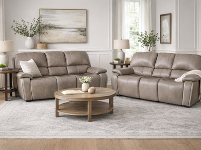 Two Matching Modern Taupe Reclining Sofas