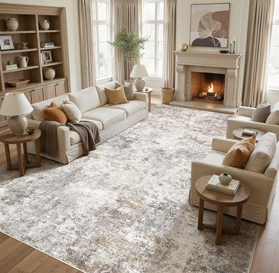 UERMEI 12x18 Area Rug Living Room Rugs Extra Large Brown Grey Carpet