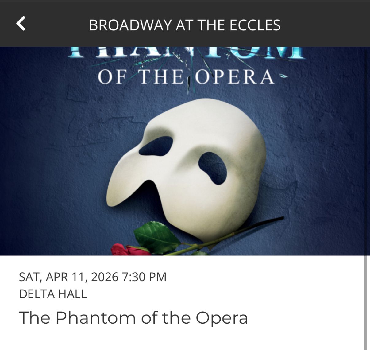 Phantom of the Opera Orchestra Tickets x2 Sat 4/11 7:30pm Floor Seats Eccles