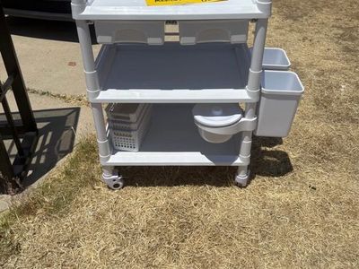 White Multi-purpose Utility Cart with Storage Bins and Casters