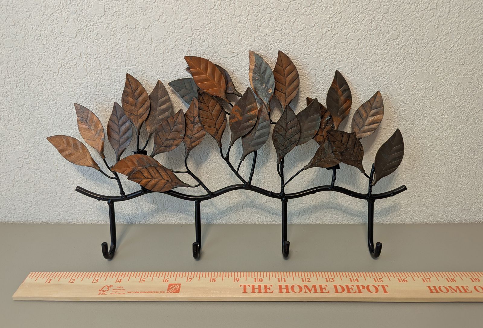 wall mounted four hook copper leaf coat rack