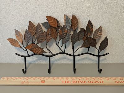 wall mounted four hook copper leaf coat rack
