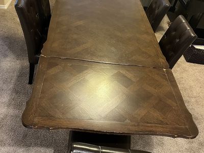 Dining Table with 6 Chairs - Extendable Dark Wood Parquet Top Dining Set