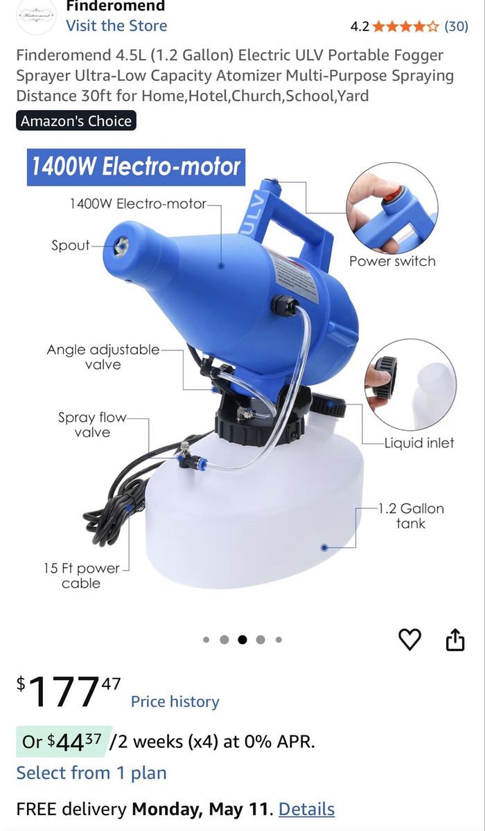 Finderomend 4.5L (1.2 Gallon) Electric ULV Portabl