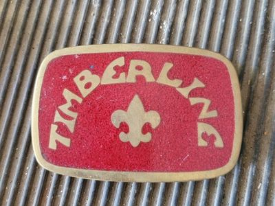Vintage Timberline Boy Scouts Fleur-de-lis Brass & Red Belt Buckle