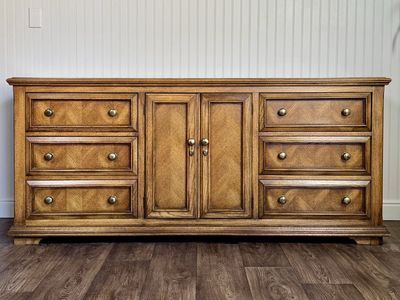 Vintage Parquet Herringbone Mediterranean-Style Dresser
